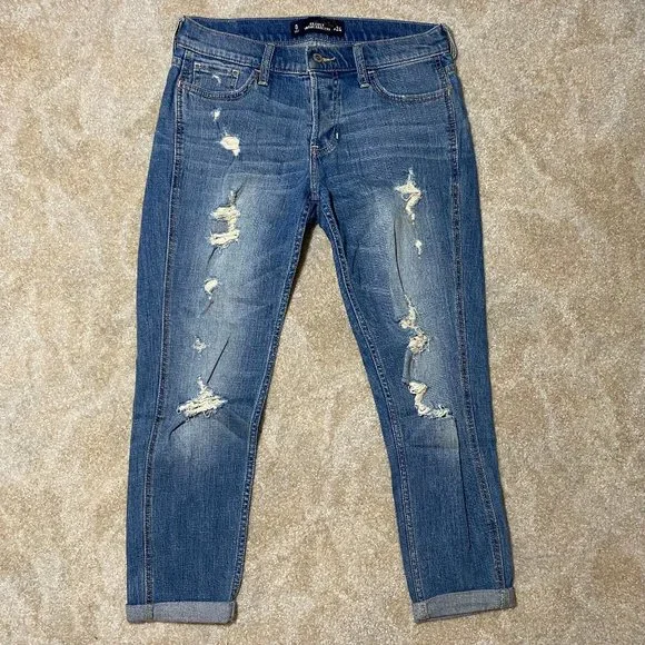 Hollister Distressed Vintage Boyfriend Jeans 0R with rolled cuffs - Picture 1 of 11